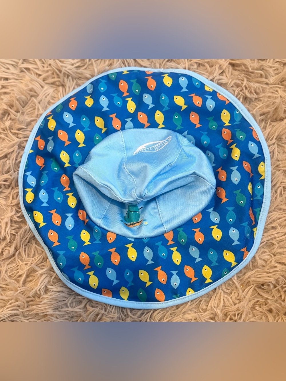 Blue Kids Sun Hat with Colorful Fish Print